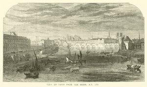 Uitzicht op Parijs vanaf de Seine, 1650 door English School